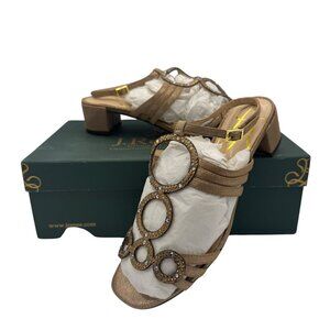 J. Renee Womens Rhinestone Embellished Block Heel Sandals  Size 8.5  Brown & Gol